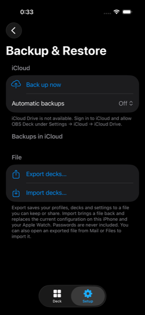 Backup and Restore screen with iCloud backups
